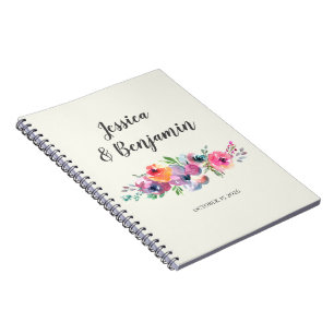 Enkla vattenfärgsblommor Elegant Personligt bröllp Anteckningsbok