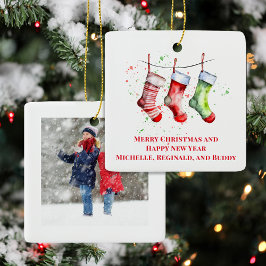 Enkla vattenfärgsfotojulklappar julgransprydnad keramik