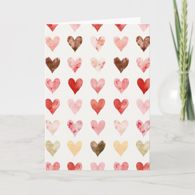Enkla Vattenfärgshjärtan Whimsical Kort (Framsida)