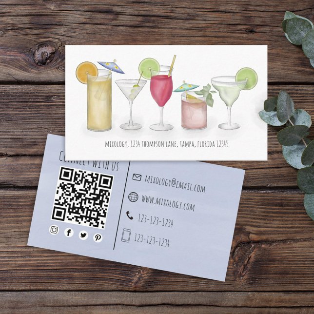 Enkla vattenfärgskockor Drinks Viktig Roligt I Visitkort (Skapare uppladdad)