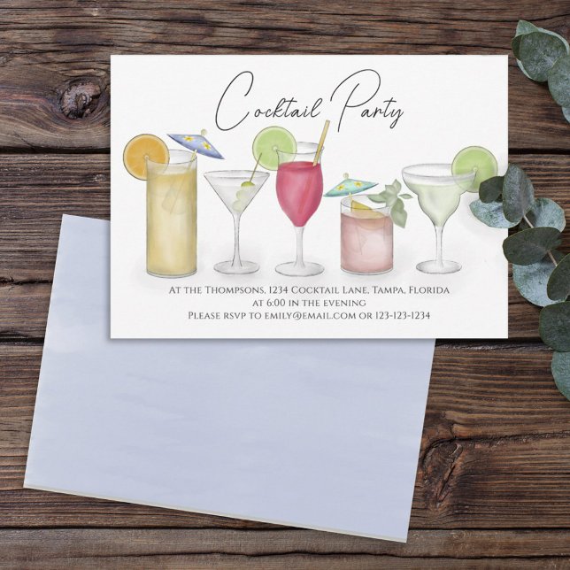Enkla Vattenfärgskocktails Drycker Whimsical Kul Inbjudningar (Skapare uppladdad)