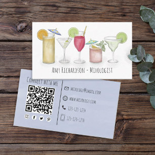 Enkla vattenfärgssvansar Drinks Bartender Visitkort