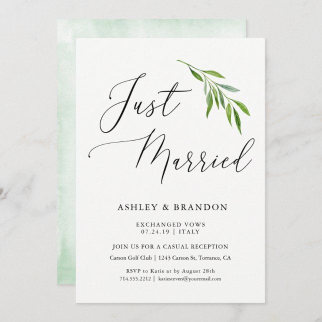 Enkla vigselkort för bortröstade par | Nyss gifta Inbjudningar (Fram/baksida)