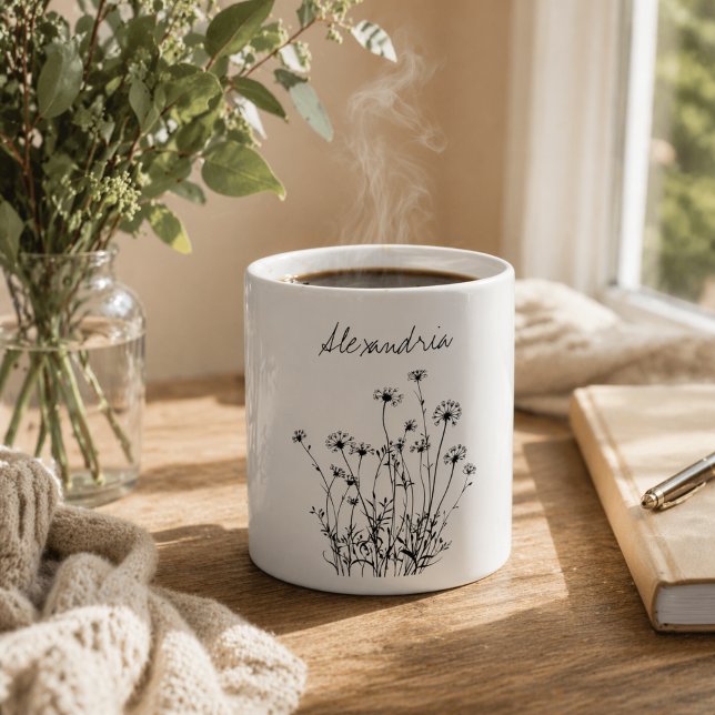 Enkla vildblommor Monogram  Kaffemugg (Skapare uppladdad)