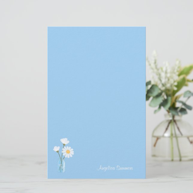 Enkla vita Daisy Mason Burk Hearts Bouquet Brevpapper (Stående Fram)