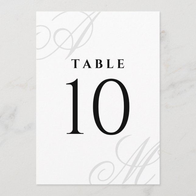 Enkla vita Eleganter Monogram-Bordsnummer (Framsida)