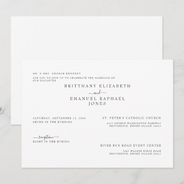 Enkla vita prickföräldrar listade Bröllop Inbjudningar (Fram/baksida)