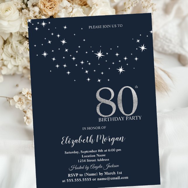 Enkla vita stjärnor blå 75-års födelsedagsfest inbjudningar (Skapare uppladdad)