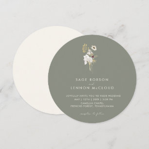Enkla Whimsical Wildflower   Grönaktig Cirkel Inbjudningar