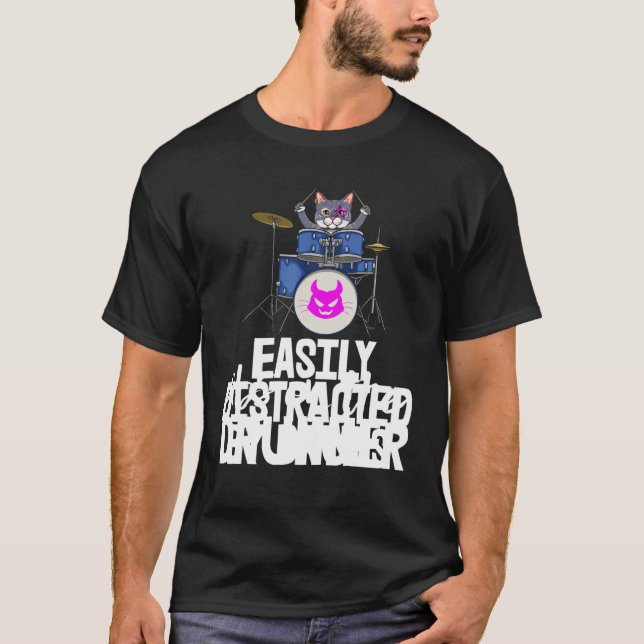 Enklare utspridd av Drum S Drummer Cat Tees Music T Shirt (Framsida)