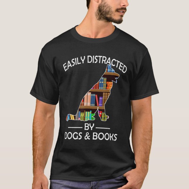 Enklare utspridd av Hundar & Bokar tyska Shepherd T Shirt (Framsida)