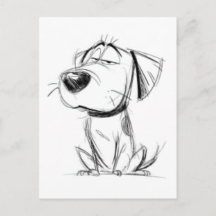 Enklaste teckning. Rolig hund. Vykort