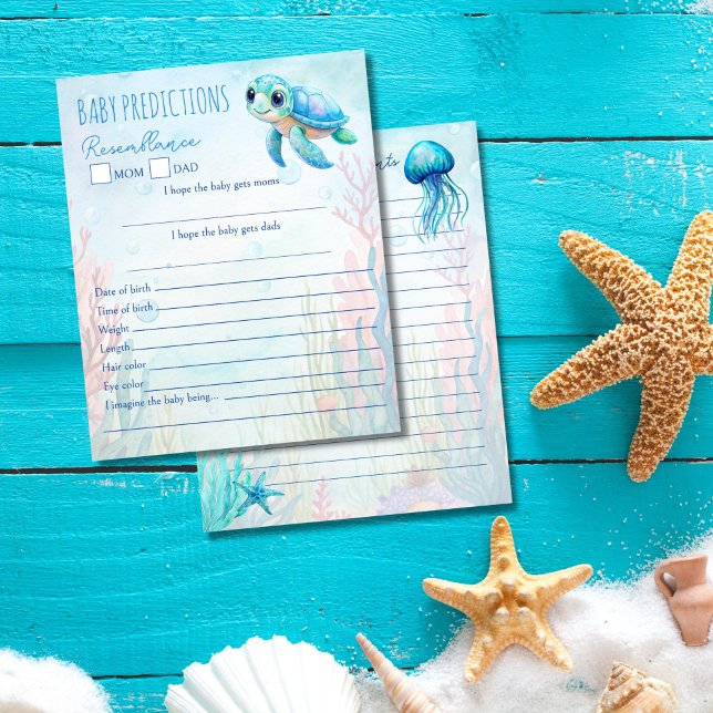 Enligt prognoserna från havssköldpaddan Blue baby (Under the sea turtle aqua blue baby predictions and advice for new parents baby shower game cards)
