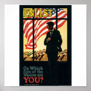 "Enlist" Gamla amerikanska militära Poster ca 1917