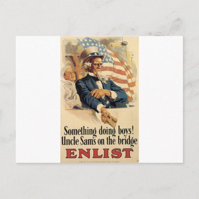 ’Enlist’ Old U.S. Military Poster Circa 1917 Vykort (Framsida)