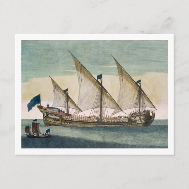 Enmasted Galleass under vid seglar långt, sh oars Vykort (Framsida)