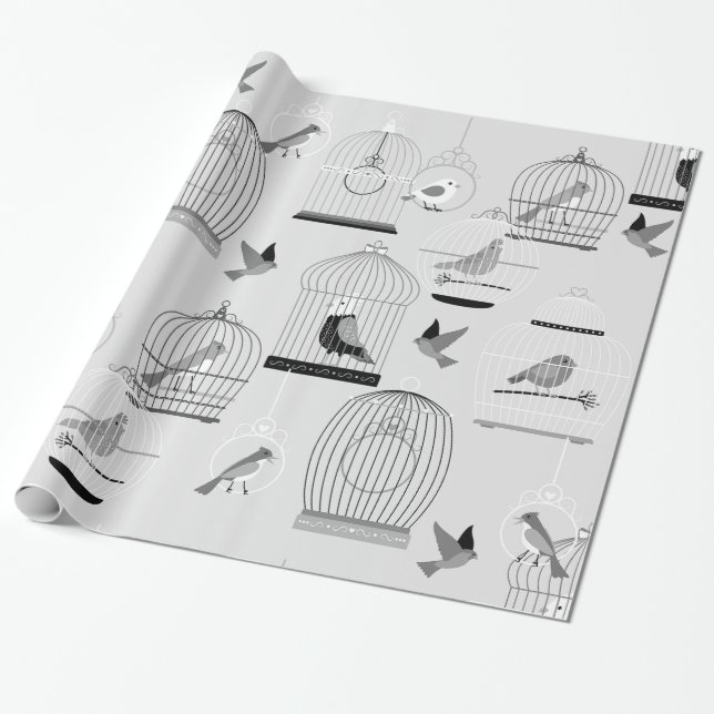 Enmonoton grått aviary bircage bird presentpapper (Utrullad)