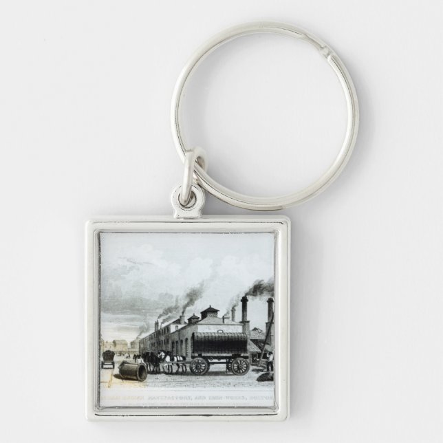 EnMotor Manufactory och järnarbeten Fyrkantig Silverfärgad Nyckelring (Framsidan)