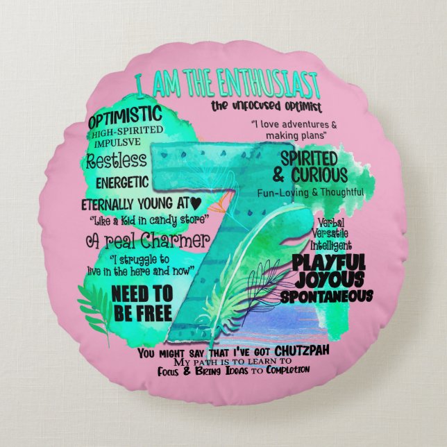 Enneagram typ 7 - jag är entusiast rund kudde (Framsidan)