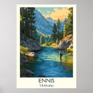 Ennis Montana Vintage Flygfiske River Art Poster