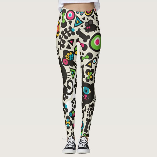 Enögd svart katt leggings (Framsida)