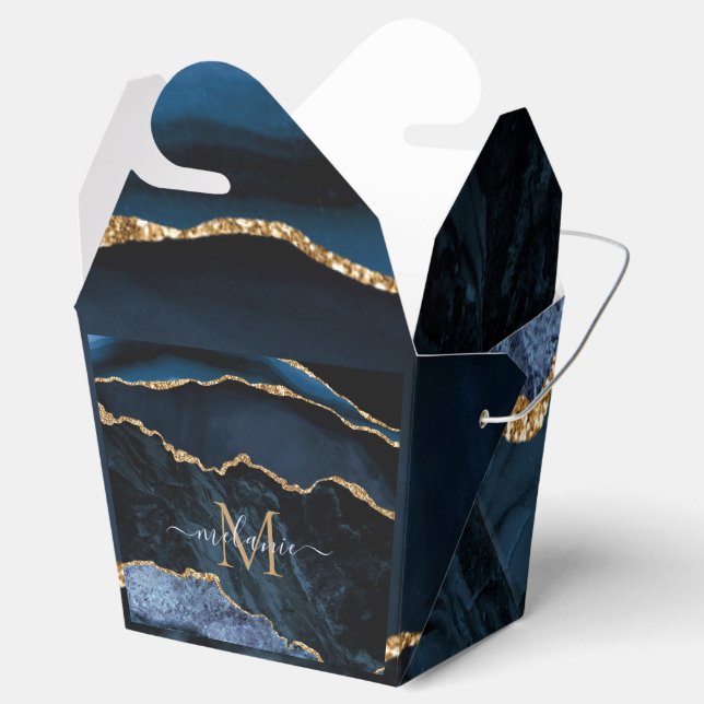 Enogram Namn Agate Navy Blue Guld Favor Boxes Presentaskar (Öppnad)