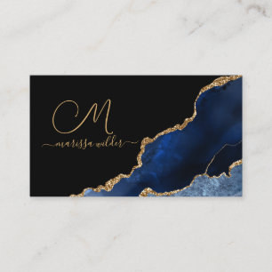 Enogrammad Blue Black Guld Glitter Agate Geode Visitkort