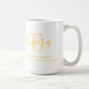 Enora text gult namn betyder monogram E kaffe M Kaffemugg