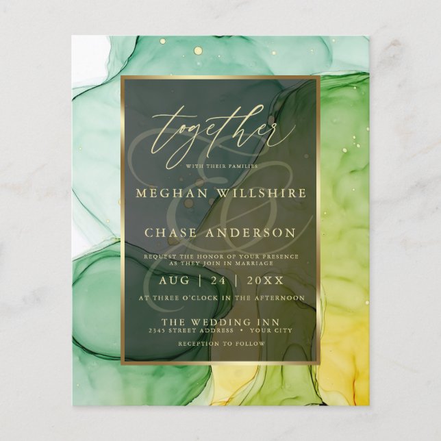 Enorerande Gröntar och guld i flytande Abstrakt Bl (Framsida)