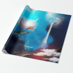 Enorm drake med vattenfall presentpapper