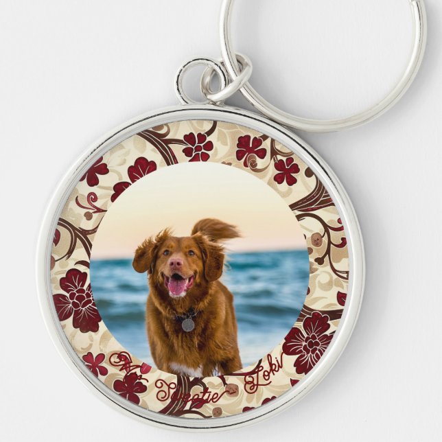 Enorm fotonyckelkedja i modern Hund älskare Rund Silverfärgad Nyckelring (Framsidan)