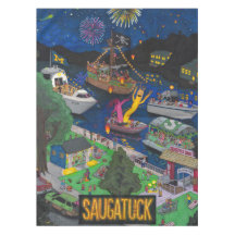 ENORM Saugatuck (natt) bomullsTablecloth