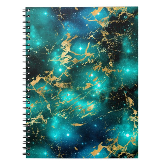 Enorm vattenfärgad Grönt och Guld Marble Galaxy Anteckningsbok (Framsidan)