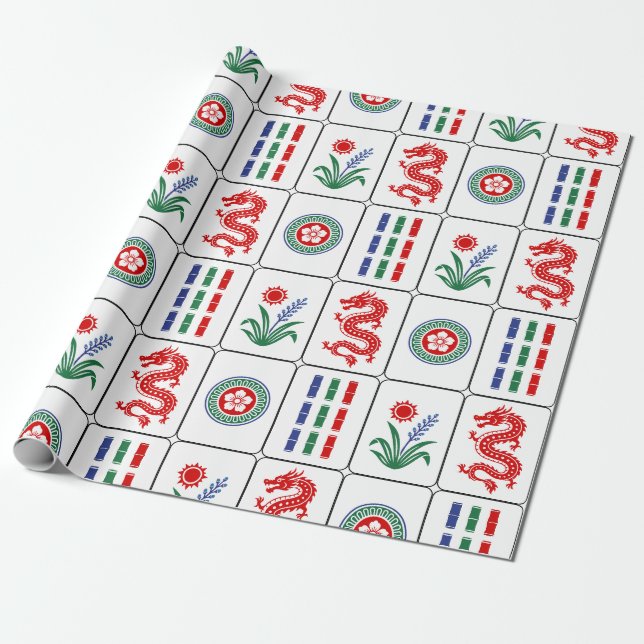 Enorma Mahjong-brickor #4 Röda Gröna Blå Vita Presentpapper (Utrullad)