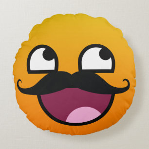 Enormt ansikte med mustaschSmiley Rund Kudde