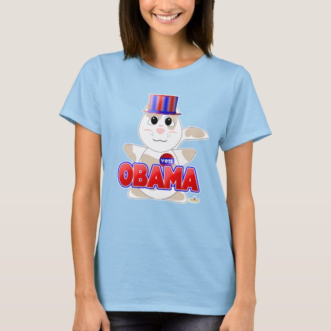 Enormt röstande Tan Cat Red Obama T-shirt (Framsida)