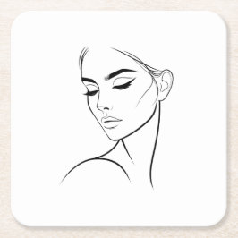 Enradig kvinna Ansiktsritning nr 3  Underlägg Papper Kvadrat