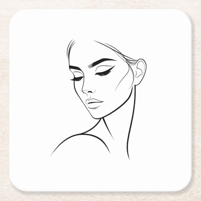 Enradig kvinna Ansiktsritning nr 3  Underlägg Papper Kvadrat (Framsidan)