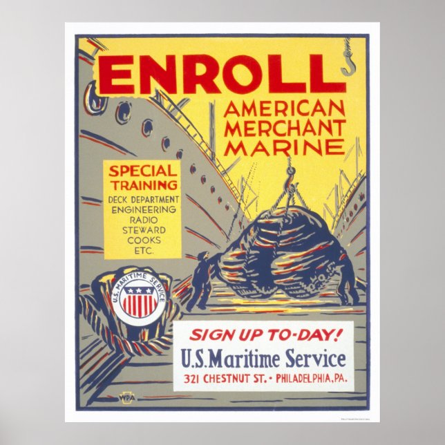 Enroll American Merchant Marine - WPA Poster (Framsidan)