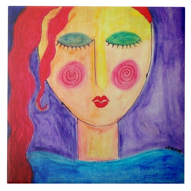 Ensam Abstrakt Porträtt i en kvinna Kakelplatta (Framsidan)