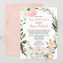 Ensam babydusch safari-djur rosa grey