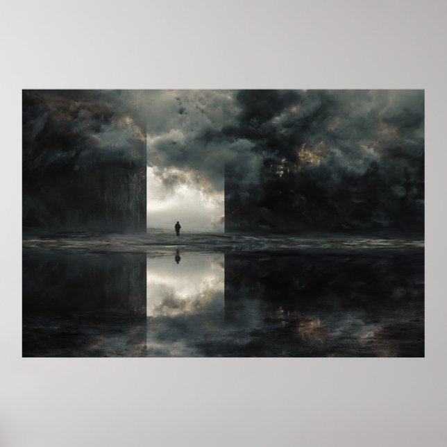 Ensam figur Stormmoln Spegel Avgrund Poster (Framsidan)