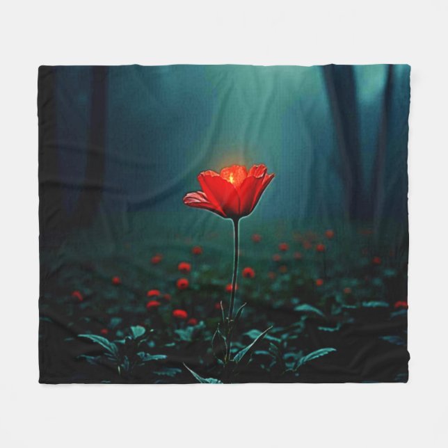 Ensam lysande röd blomkonst fleecefilt (Framsidan (Horisontell))