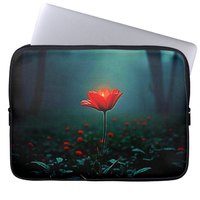 Ensam lysande röd blomkonst laptop fodral (Framsidan)