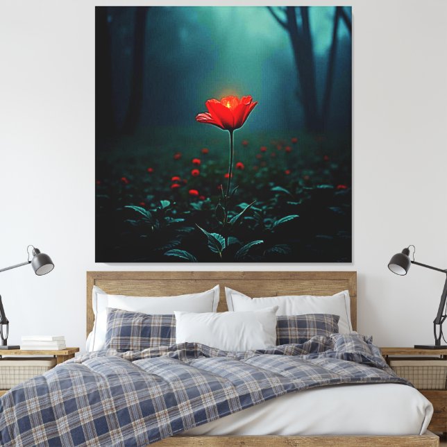 Ensam lysande röd blomsterkonst canvastryck (Insitu (sovrum))