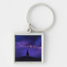 Ensam och Starry Night Fyrkantig Silverfärgad Nyckelring