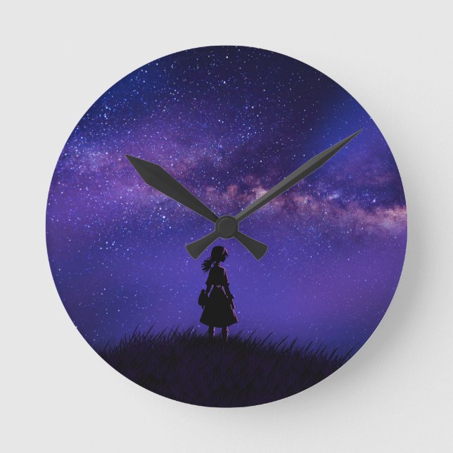 Ensam och Starry Night Rund Klocka (Framsida)