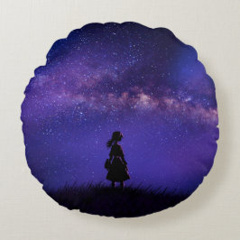 Ensam och Starry Night Rund Kudde