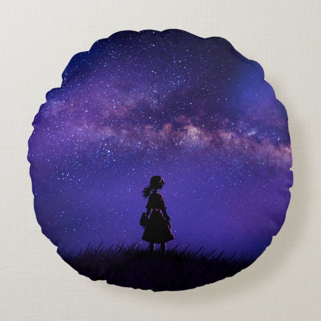 Ensam och Starry Night Rund Kudde (Framsidan)