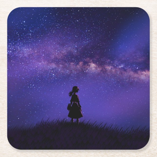 Ensam och Starry Night Underlägg Papper Kvadrat (Framsidan)
